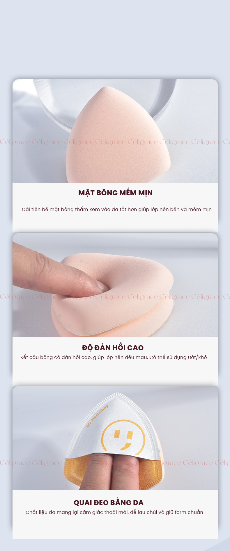 H-9010 - Set 2 Bông Mút Khô Và Ướt Dày HEY Powder Puff 33g (Vàng)