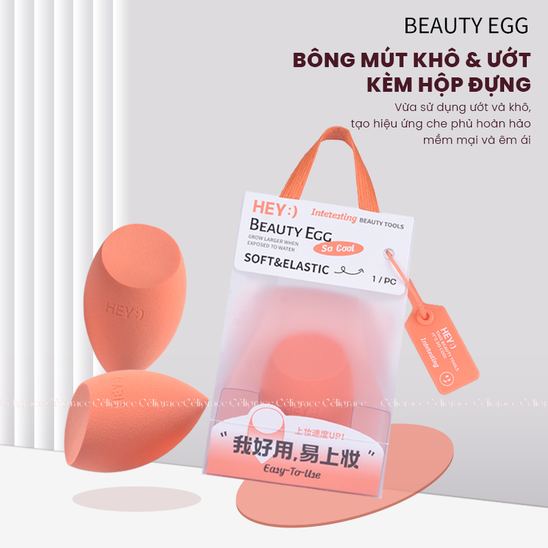 [HEY-KMHDP] H-9002 - Bông Mút Trang Điểm Nền HEY Beauty Egg Hình Giọt Nước Vạt Xéo 27g
