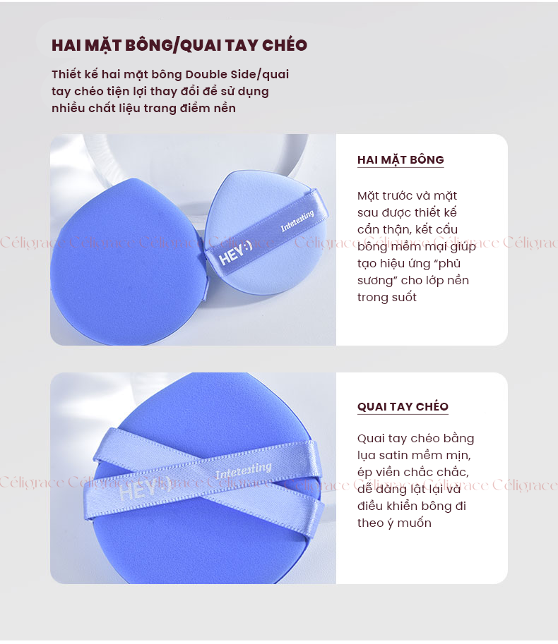 H-9008 - Set 2 Bông Mút Tán Kem Nền, Phấn Nước HEY Powder Puff 21g