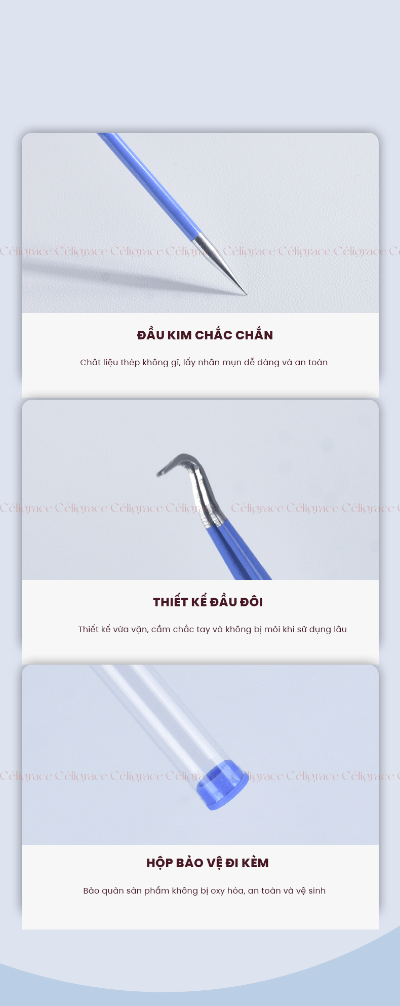 H-9004 - Set Dụng Cụ Nặn Mụn HEY Chuyên Dụng Kèm Hộp Đựng Acne Needle 30g (2 Cây - Xanh)