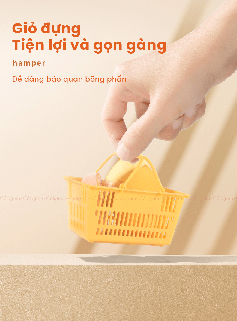 H-9034 - Hộp Set 3 Bông Phấn Khô Và Ướt HEY Kèm Giỏ Đựng Xinh Xắn