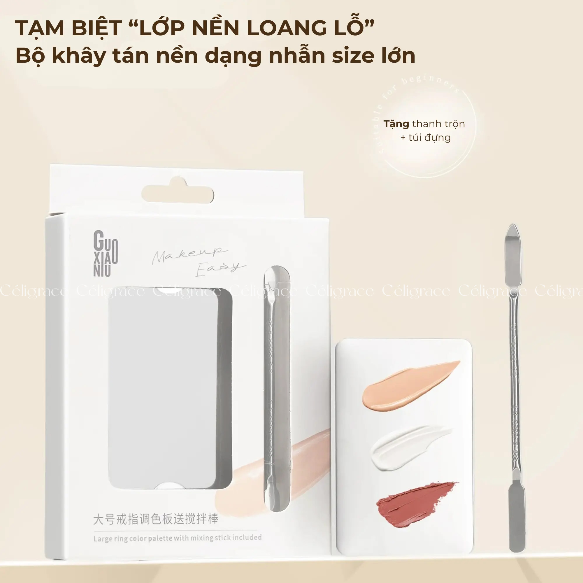 Bộ Khay Tán Nền GUOXIAONIU Large Ring Palette With Stirring Stick Included