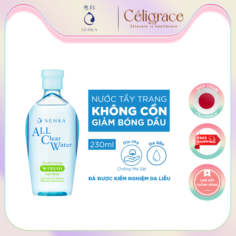 Nước Tẩy Trang Senka Ngừa Mụn, Kiểm Soát Nhờn All Clear Water Micellar Formula Fresh Anti Shine 230ml