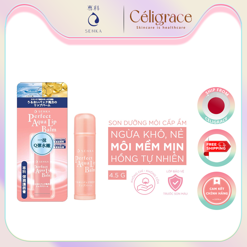 Son Dưỡng Môi Senka Cấp Ẩm & Ngừa Khô, Nẻ Môi Perfect Aqua Lip Balm 4.5g