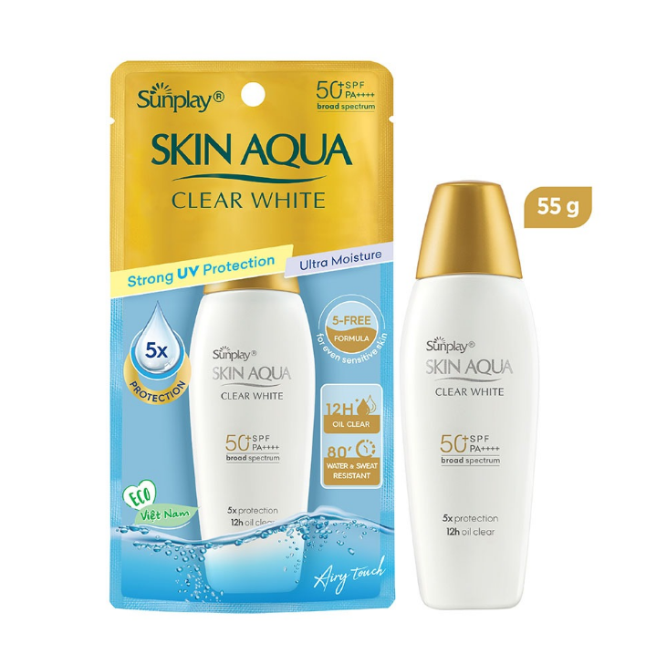 Sữa Chống Nắng Sunplay SKIN AQUA Dưỡng Da Sáng Mịn Clear White SPF50+ PA++++ (Nắp Đồng)