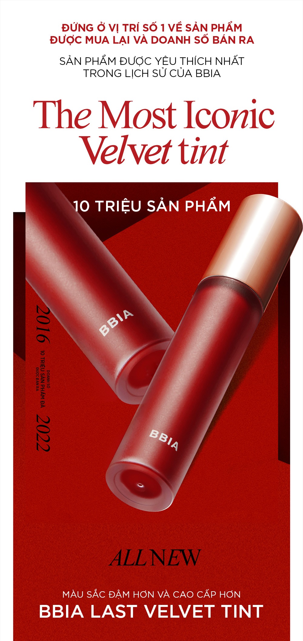 [Màu 21 - 25] Son Kem Lì BBIA Last Velvet Lip Tint (Version 5 - Nắp Đỏ) 5g