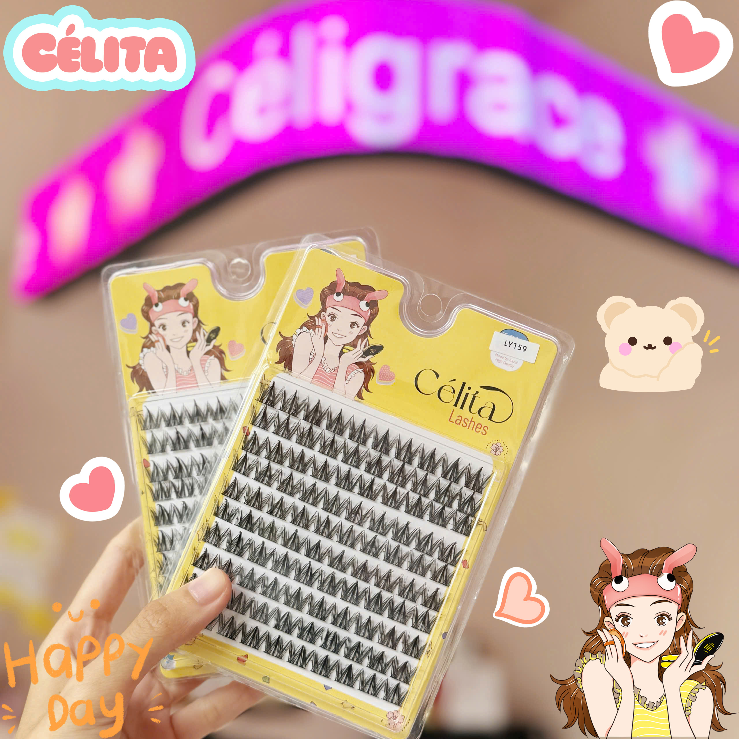[TẶNG 10 NHẪN ĐỰNG KEO] [MI TRÊN - 10 HÀNG] Mi Giả CÉLITA Từng Cụm Tự Nhiên & Mềm Mại