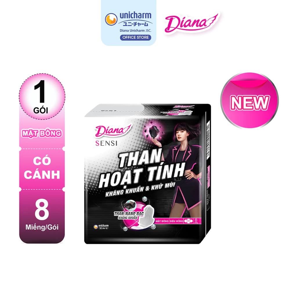 Băng Vệ Sinh Diana Than Hoạt Tính Siêu Mỏng Có Cánh -  8 miếng (Che tên sản phẩm khi giao hàng)