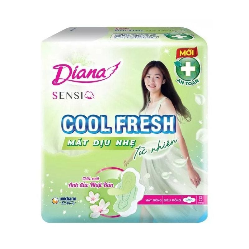 Băng Vệ Sinh Diana Sensi Cool Fresh Có Cánh - Mặt Bông - (Xanh Dương) - (Che tên sản phẩm khi giao hàng)