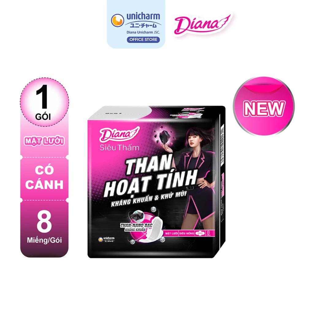 Băng Vệ Sinh Diana Than Hoạt Tính Siêu Mỏng Có Cánh -  8 miếng (Che tên sản phẩm khi giao hàng)