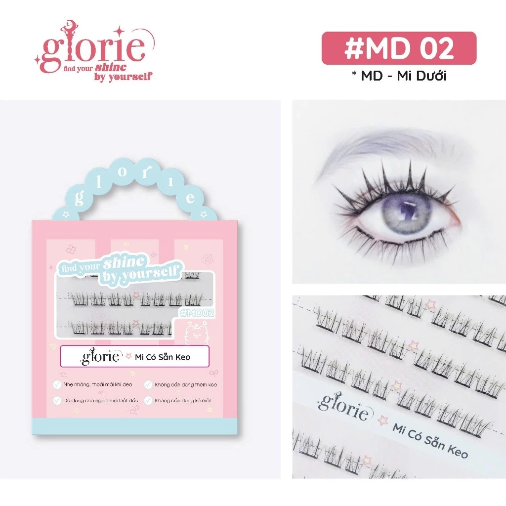 [6 HÀNG] Mi Giả Sẵn Keo GLORIE Cụm Tự Nhiên & Mềm Mại