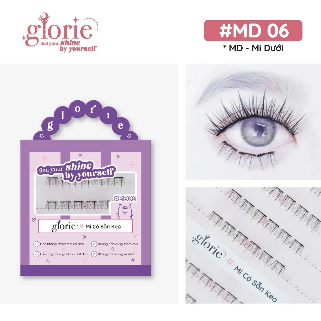 [6 HÀNG] Mi Giả Sẵn Keo GLORIE Cụm Tự Nhiên & Mềm Mại