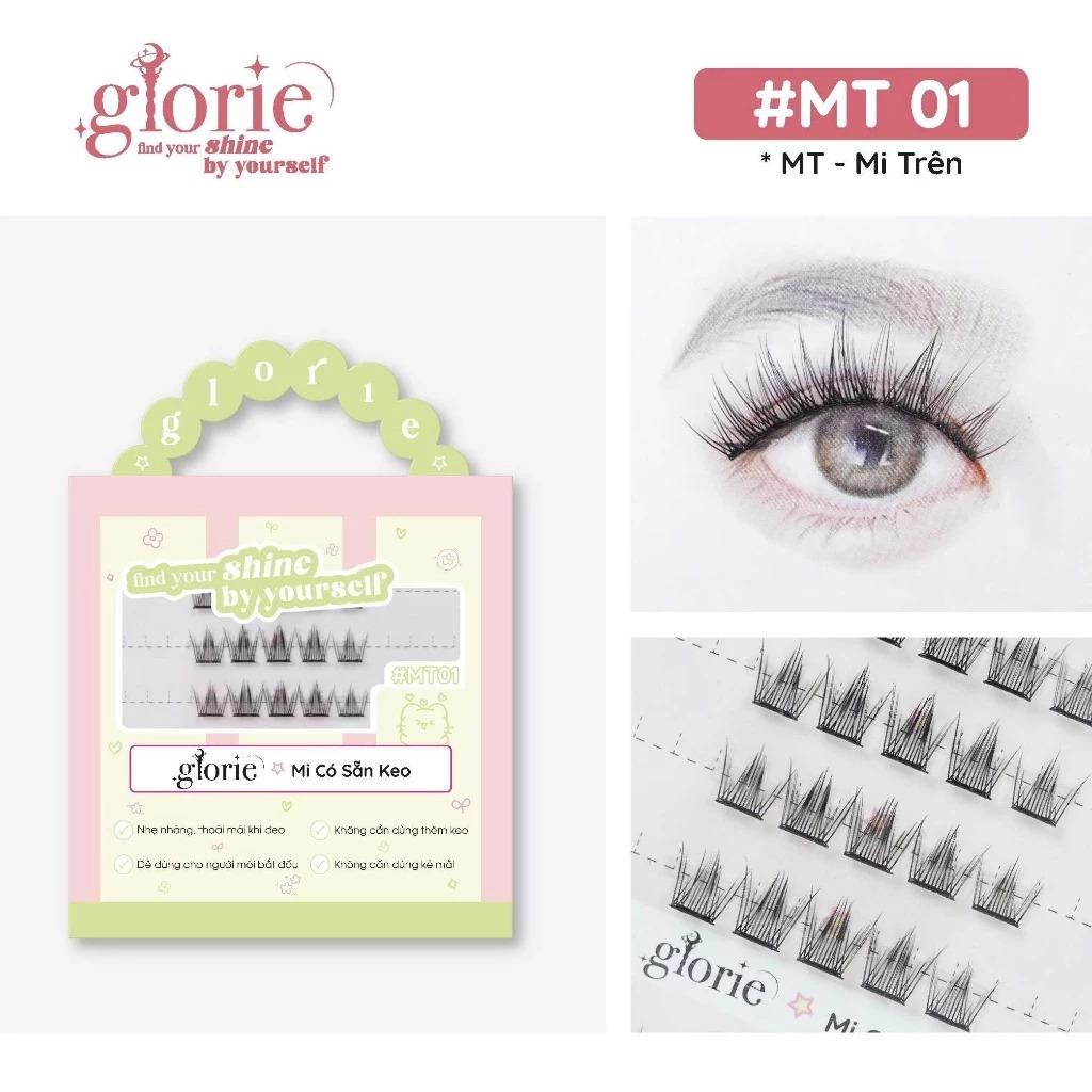 [6 HÀNG] Mi Giả Sẵn Keo GLORIE Cụm Tự Nhiên & Mềm Mại