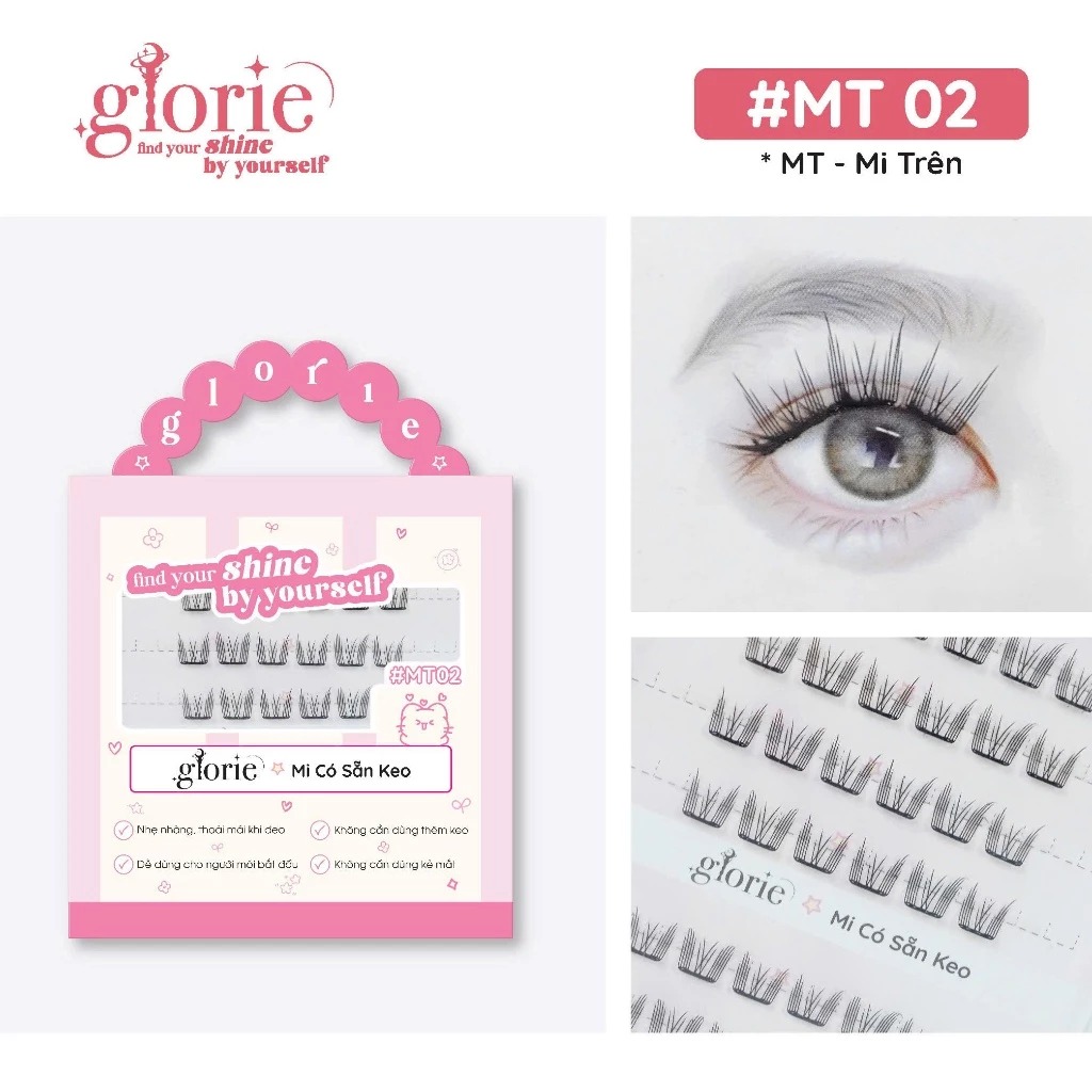 [6 HÀNG] Mi Giả Sẵn Keo GLORIE Cụm Tự Nhiên & Mềm Mại