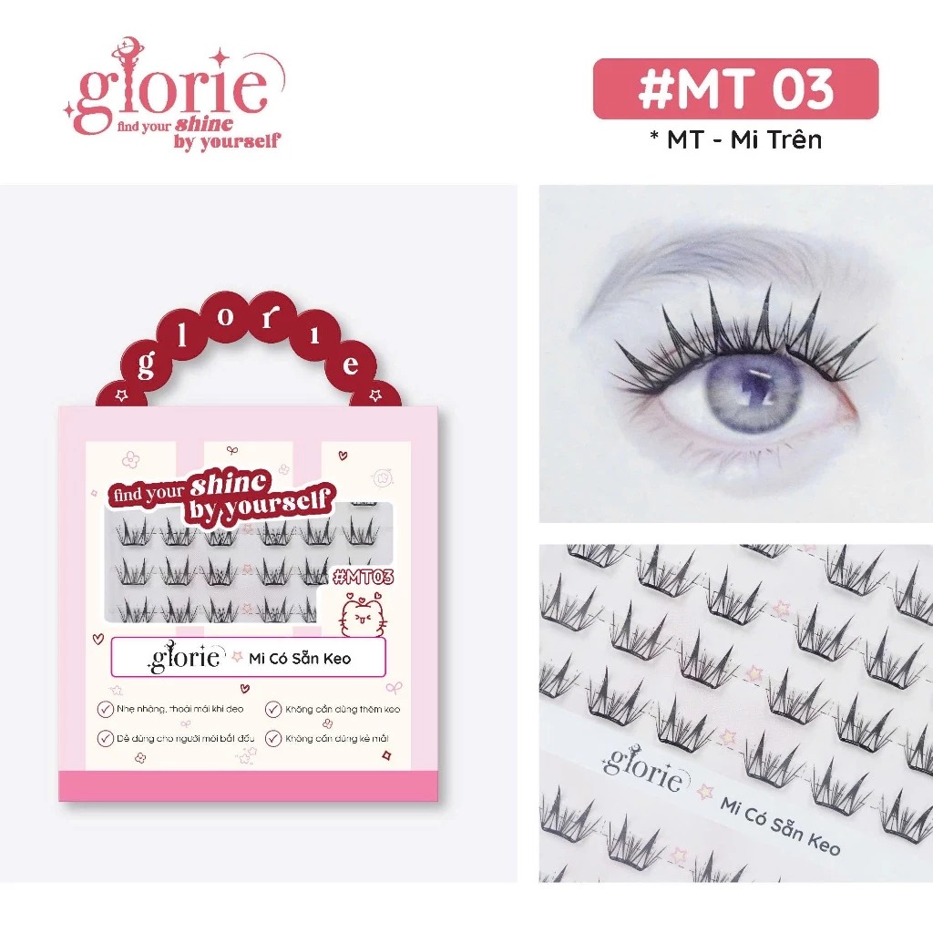 [6 HÀNG] Mi Giả Sẵn Keo GLORIE Cụm Tự Nhiên & Mềm Mại