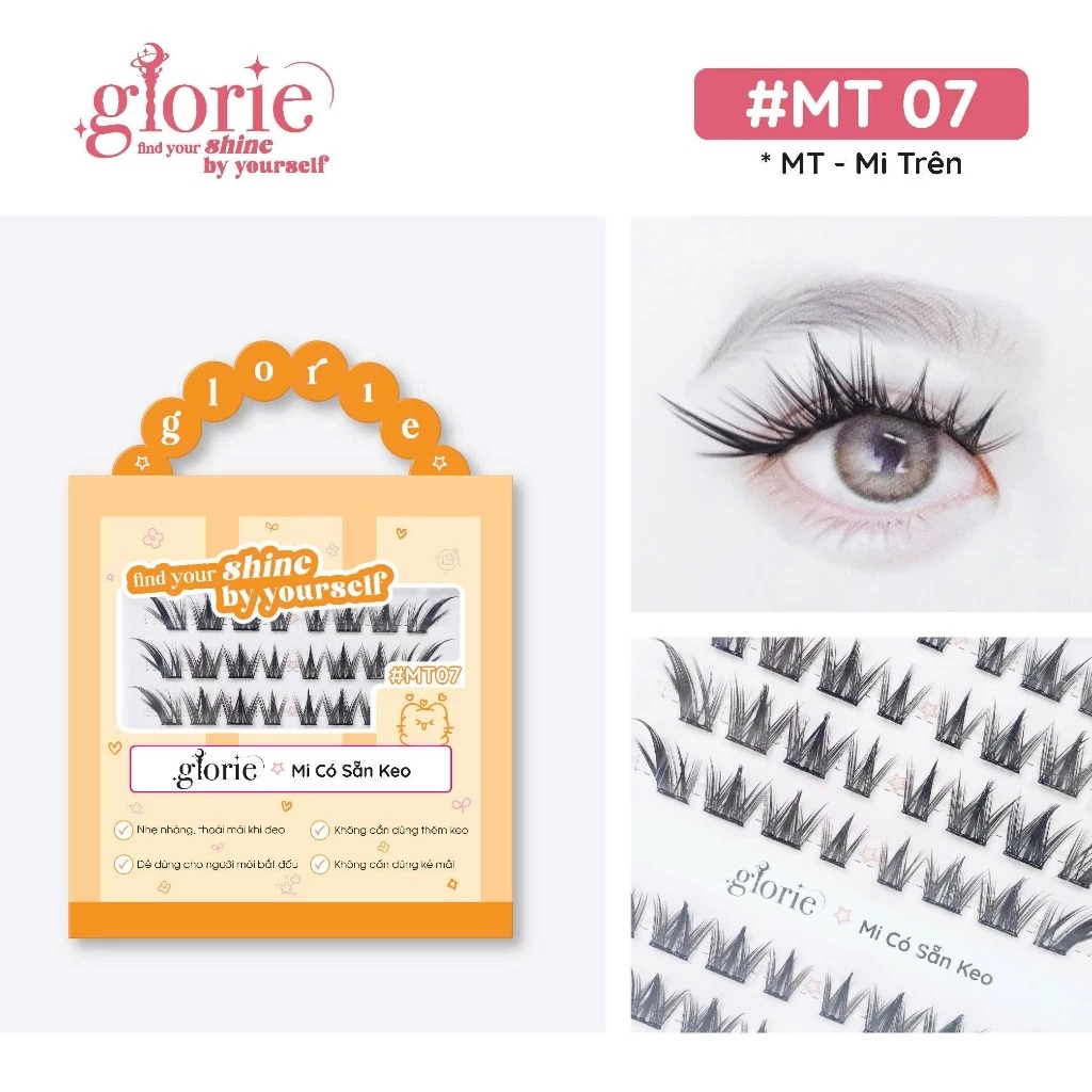 [6 HÀNG] Mi Giả Sẵn Keo GLORIE Cụm Tự Nhiên & Mềm Mại