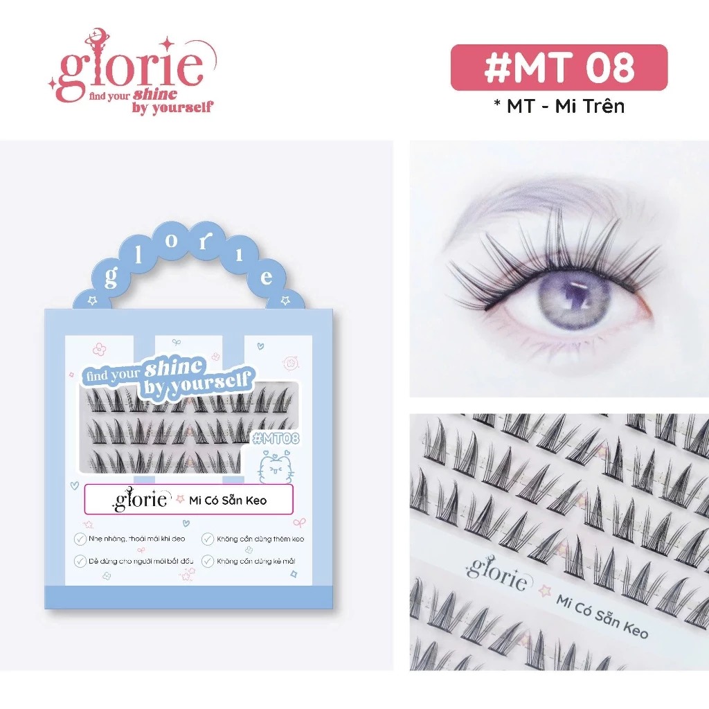 [6 HÀNG] Mi Giả Sẵn Keo GLORIE Cụm Tự Nhiên & Mềm Mại
