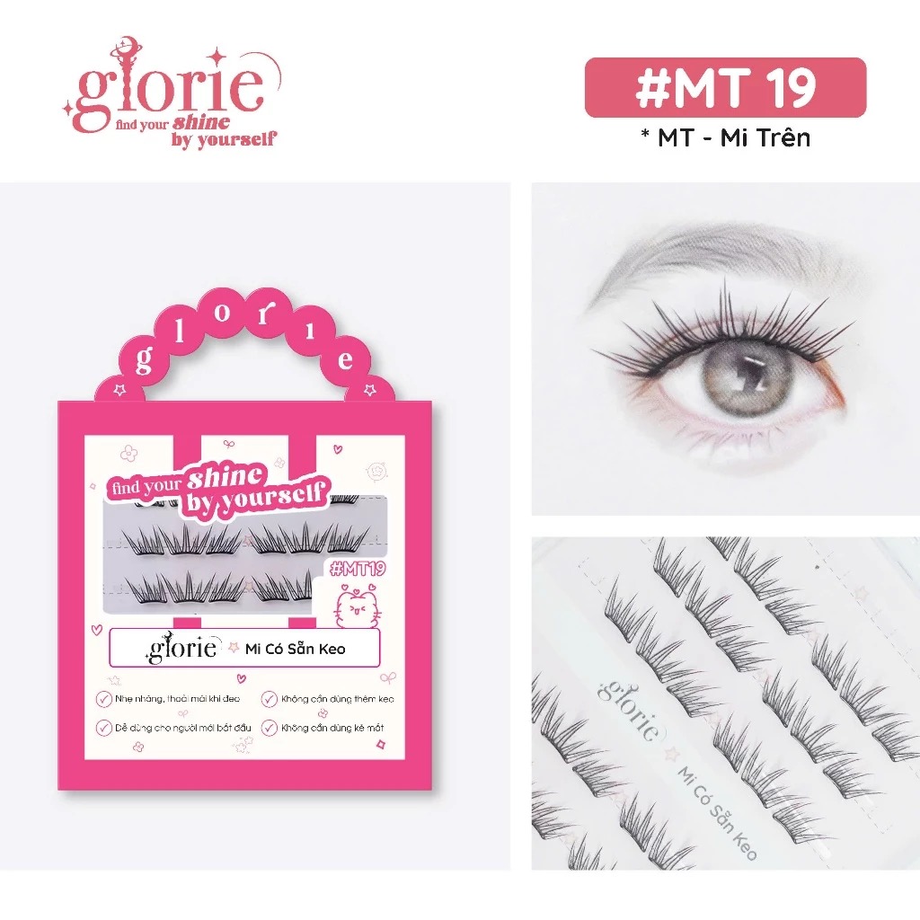 [6 HÀNG] Mi Giả Sẵn Keo GLORIE Cụm Tự Nhiên & Mềm Mại