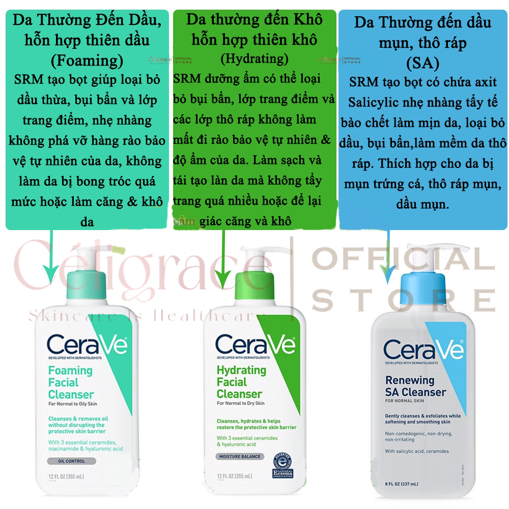 Sữa Rửa Mặt CeraVe Sạch Sâu Cho Da Thường Đến Da Dầu Foaming Cleanser ...