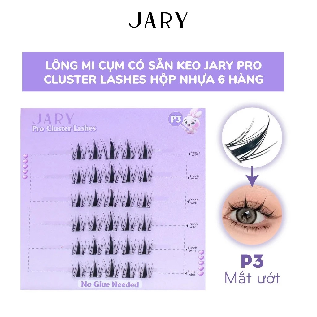 Lông Mi Cụm Có Sẵn Keo Jary Pro Cluster Lashes - Hộp Nhựa 6 Hàng (Không vỏ giấy)