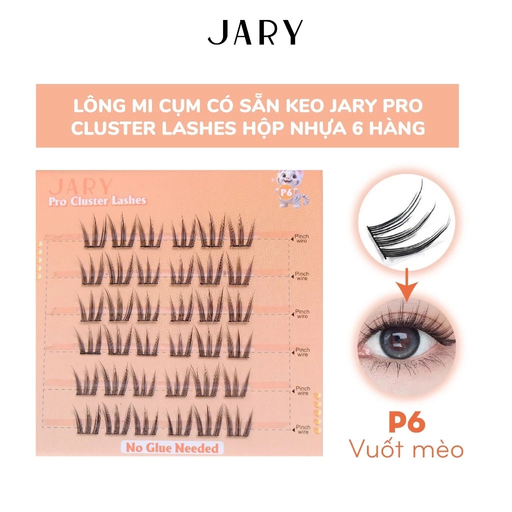 Lông Mi Cụm Có Sẵn Keo Jary Pro Cluster Lashes - Hộp Nhựa 6 Hàng (Không vỏ giấy)