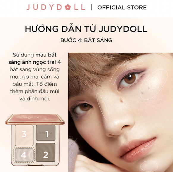 Bảng Phấn Bắt Sáng Và Tạo Khối 4 Ô JUDYDOLL Highlight & Contour Palette 9g