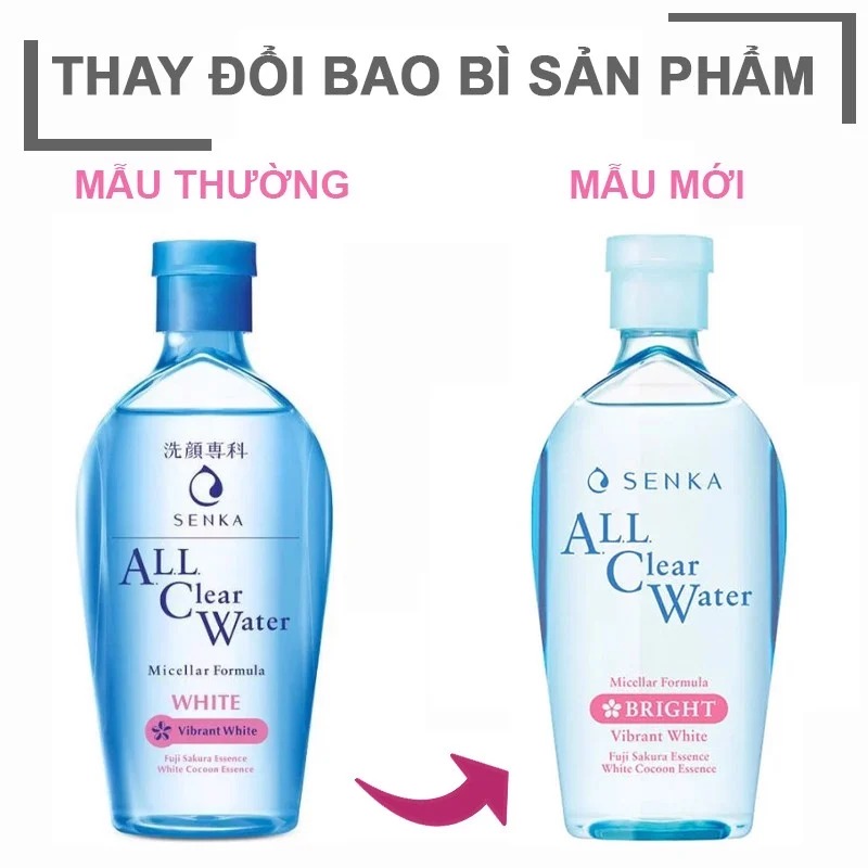 Nước Tẩy Trang Senka Cấp Ẩm, Dưỡng Sáng Da All Clear Water Micellar Formula Bright 230ml (Hồng)