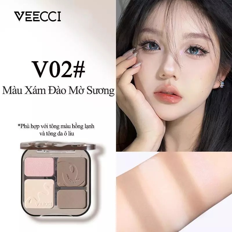 Bảng Phấn Bắt Sáng Và Tạo Khối VEECCI 4 Ô Tự Nhiên Lâu Trôi Chống Nước 9g