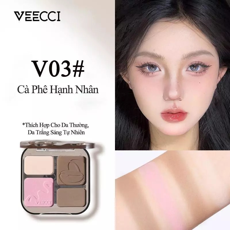 Bảng Phấn Bắt Sáng Và Tạo Khối VEECCI 4 Ô Tự Nhiên Lâu Trôi Chống Nước 9g