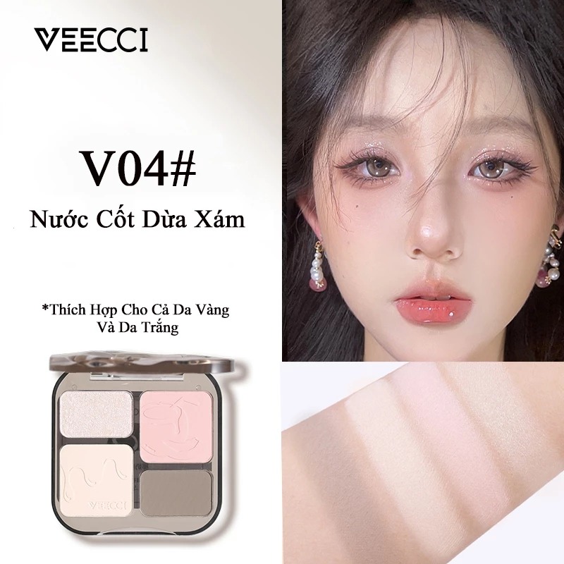 Bảng Phấn Bắt Sáng Và Tạo Khối VEECCI 4 Ô Tự Nhiên Lâu Trôi 9g