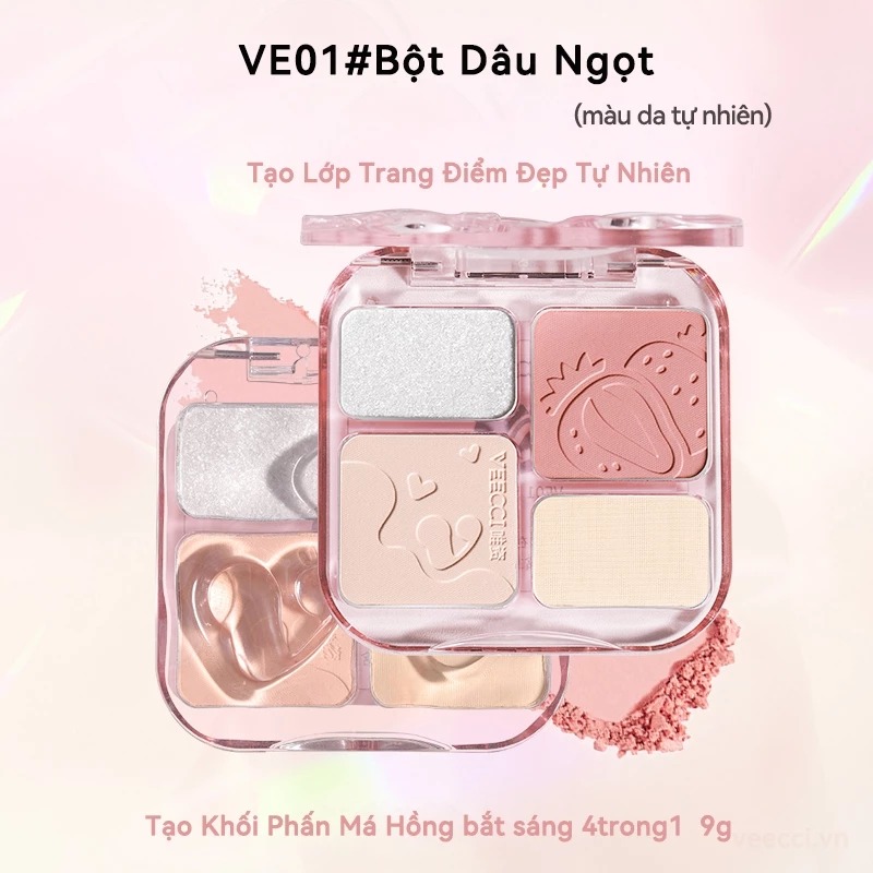 Bảng Phấn Bắt Sáng Và Highlight VEECCI 4 Ô Tự Nhiên Lâu Trôi 9g