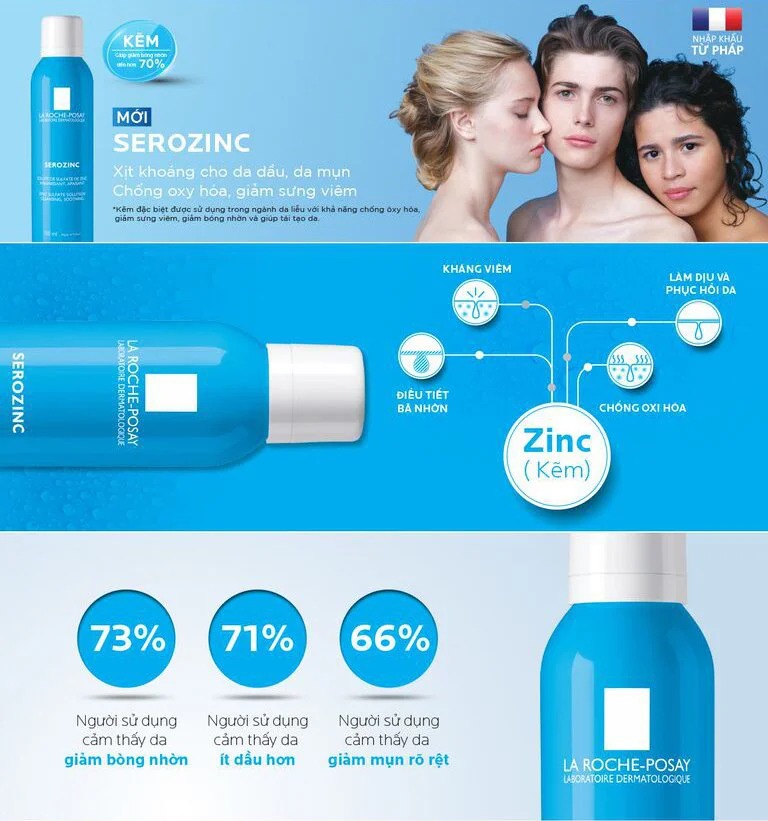 Xịt Khoáng La Roche-Posay Làm Sạch & Dịu Da Dầu Mụn Serozinc Zinc Sulfate Solution Cleansing, Soothing