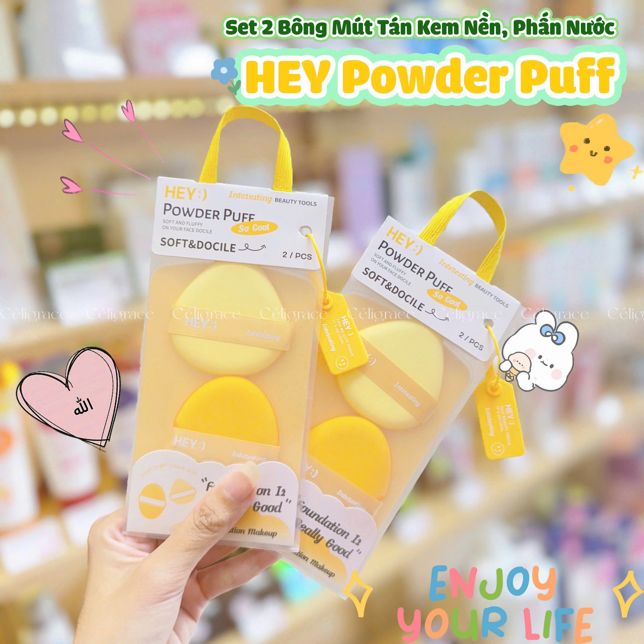 H-9011 - Set 2 Bông Mút Tán Kem Nền, Phấn Nước HEY Powder Puff 90g