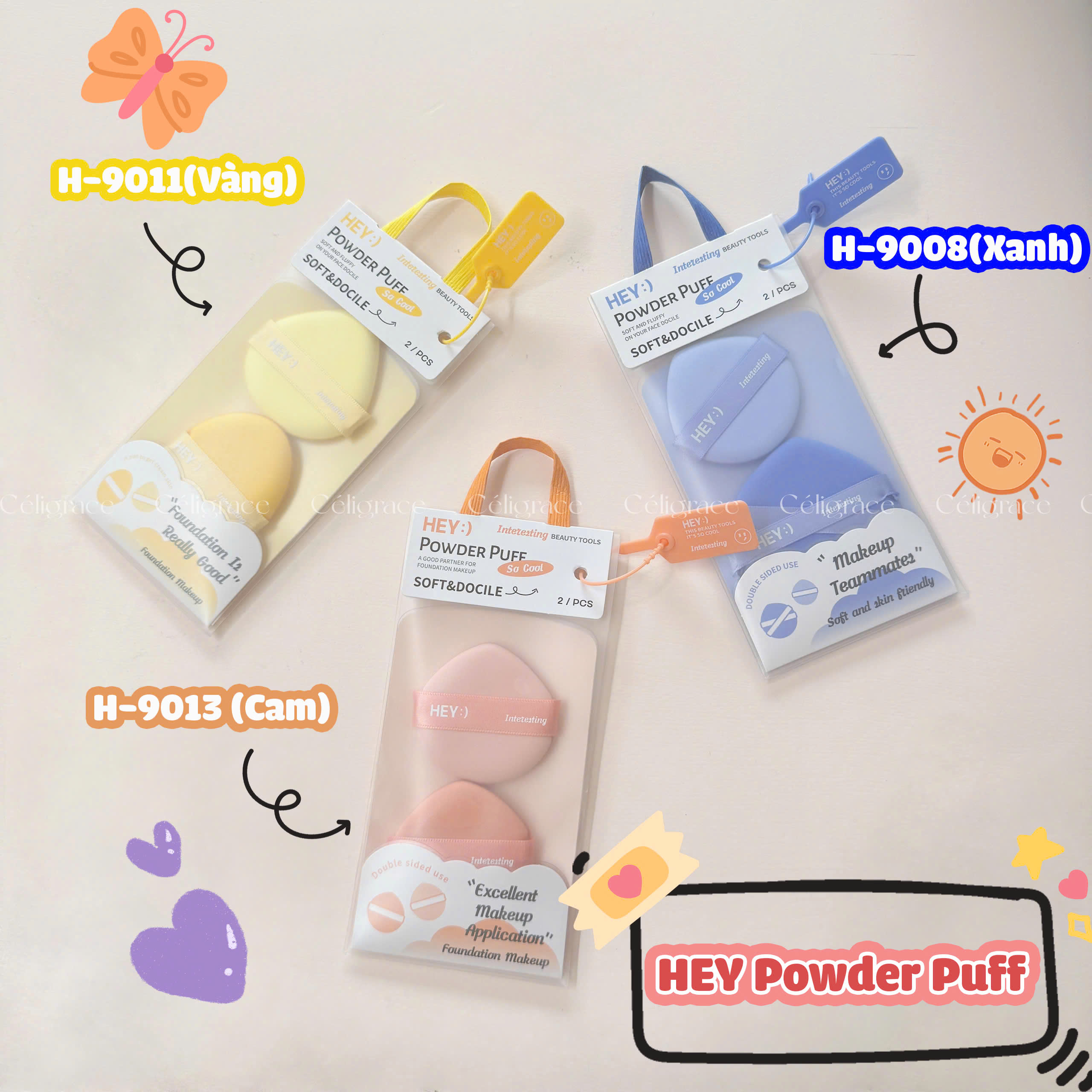 H-9008 - Set 2 Bông Mút Tán Kem Nền, Phấn Nước HEY Powder Puff 21g