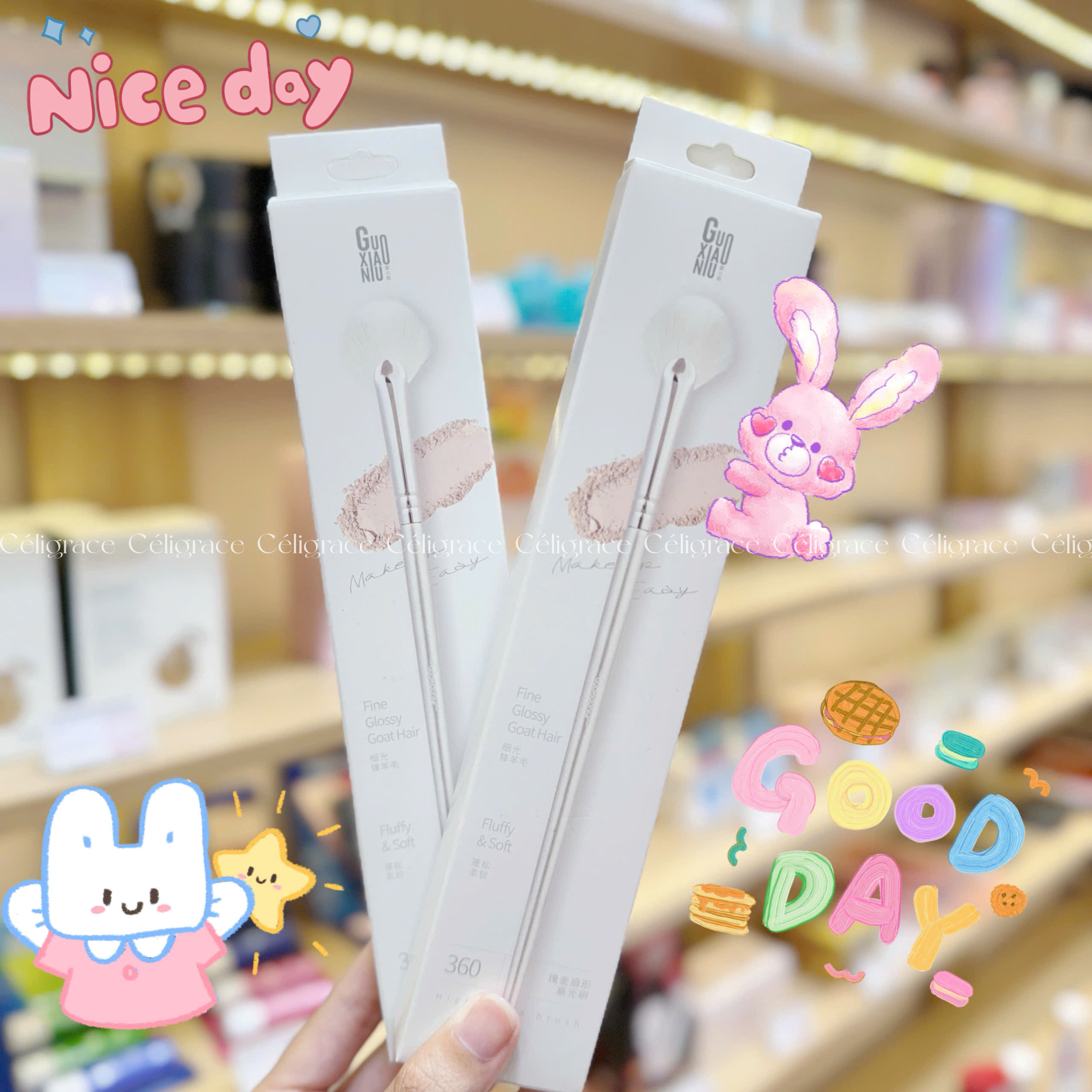 Cọ Highlight Quạt GUOXIAONIU Rose Gold Fan Highlighter Brush #360