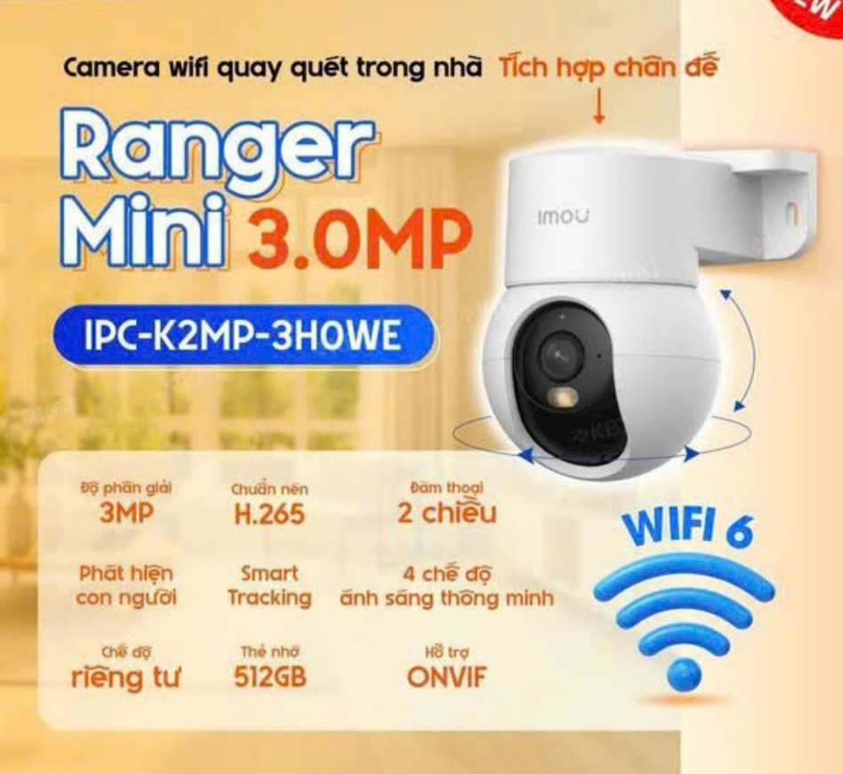 Camera Wifi 6 Imou Ranger IPC-K2MP-3H1WE 2K 3MP - Indoor