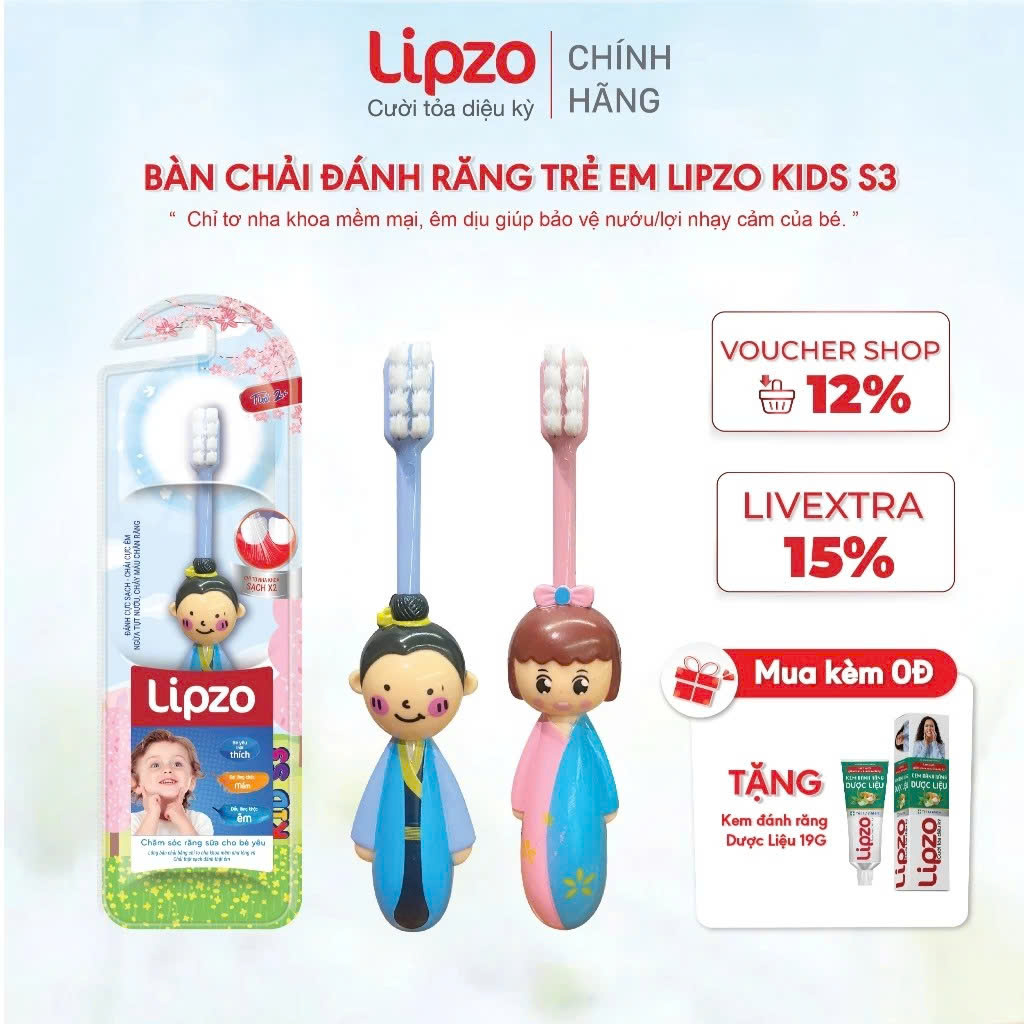 Bàn Chải Đánh Răng Trẻ Em Lipzo Kids S3 Mẫu Mới Lông Chỉ Tơ Nha Khoa Dành Cho Bé Từ 2 Tuổi