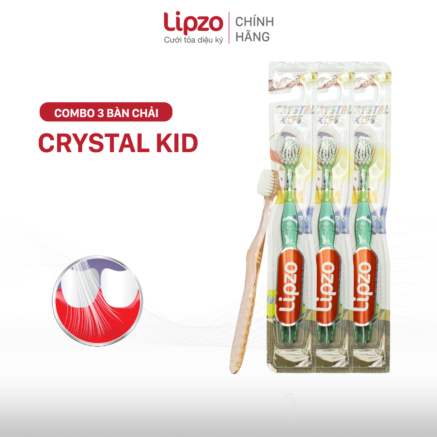 Combo 3 Bàn Chải Đánh Răng Lipzo Crystal Kids Lông Chỉ Tơ Nha Khoa Kháng Khuẩn Dành Cho Trẻ Em Từ 2 - 5 Tuổi