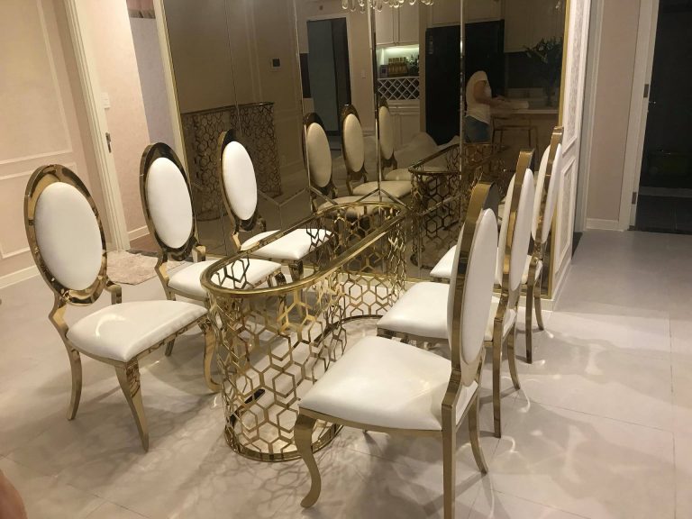 Bàn ghế inox mạ vàng