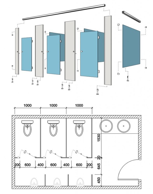 Chi tiết cấu tạo vách ngăn vệ sinh Compact HPL