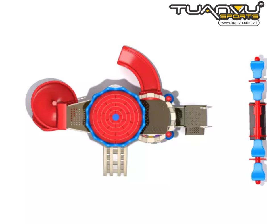 Sân chơi ngoài trời lâu đài đỏ mini 2 tầng