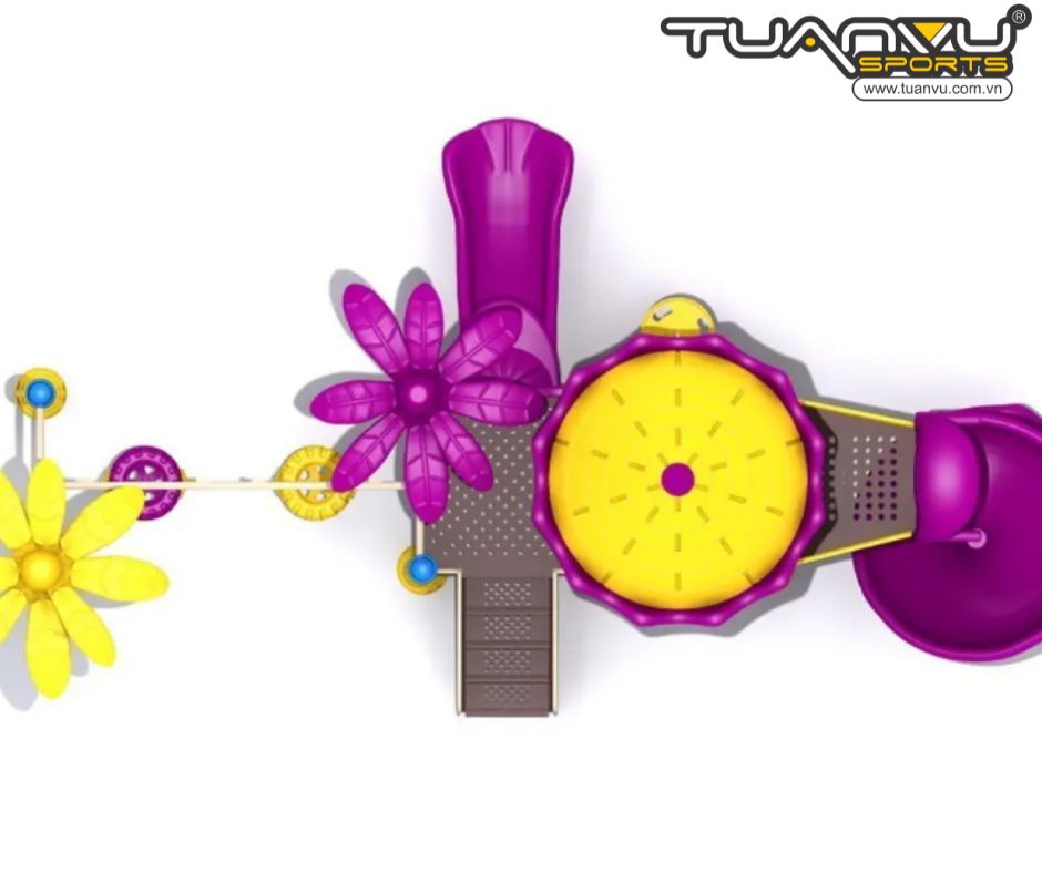 Sân chơi ngoài trời mầm non 2 tầng, lâu đài rừng rậm