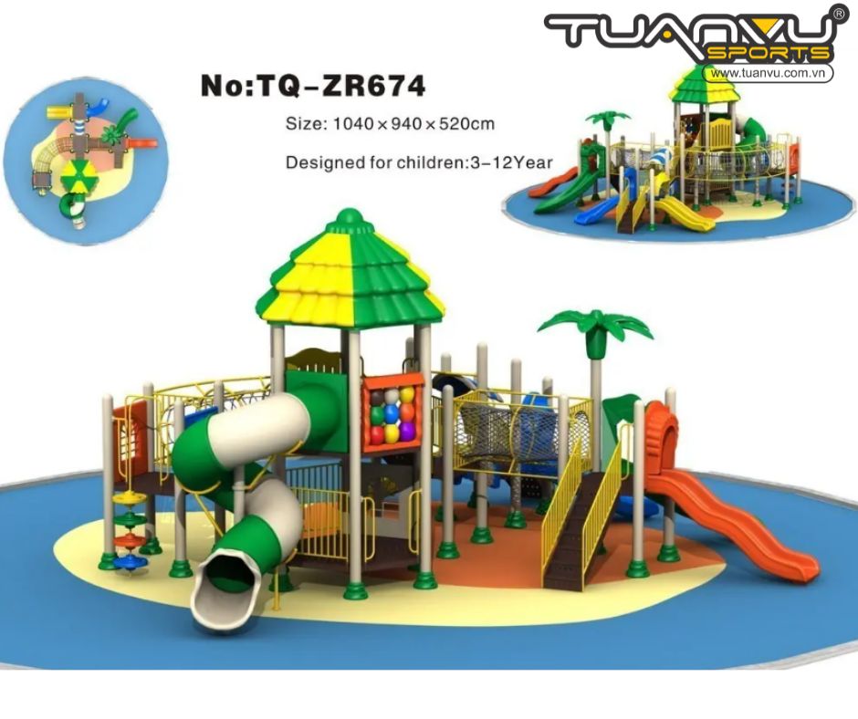 Sân chơi ngoài trời mầm non 2 tầng