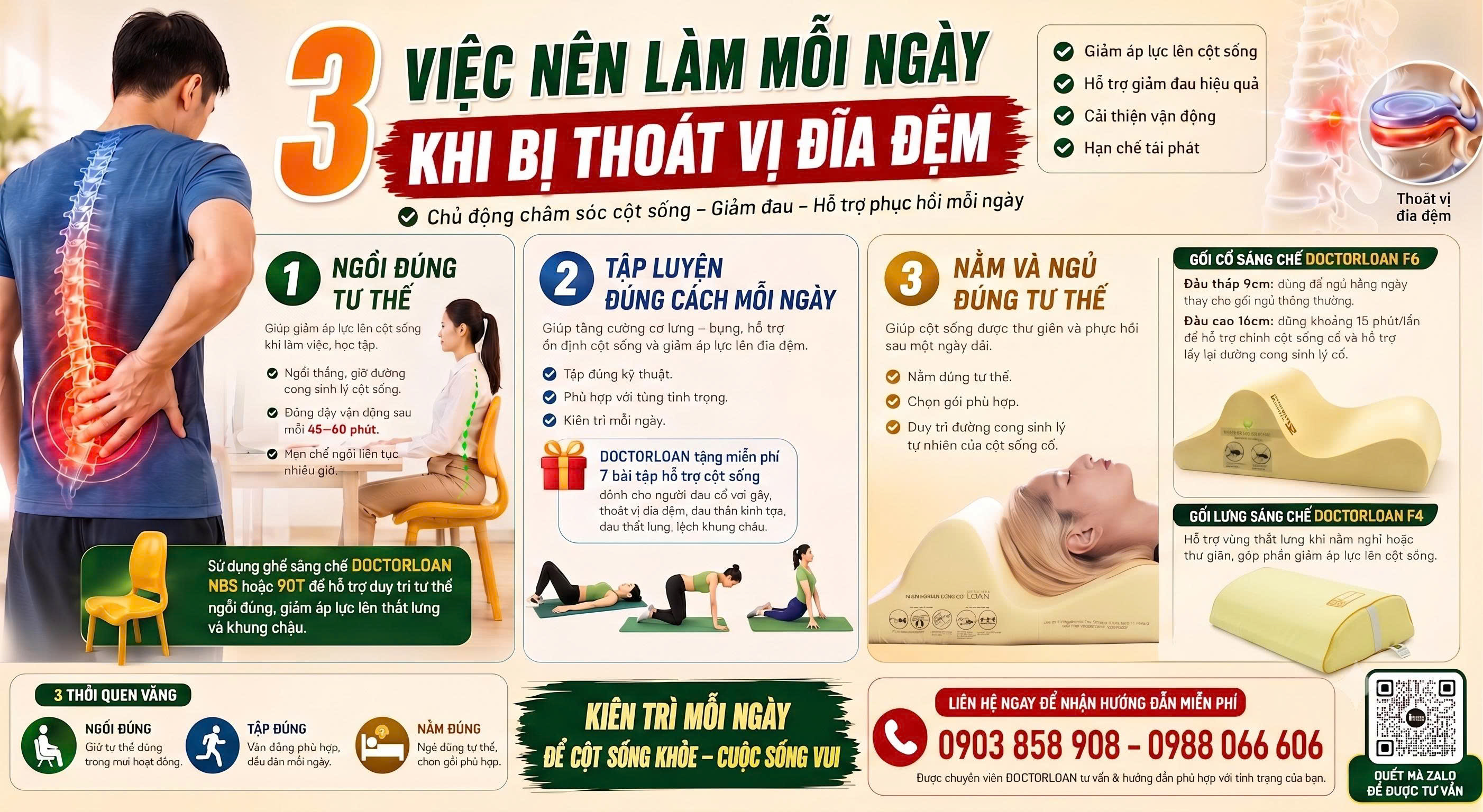 3 VIỆC NÊN LÀM MỖI NGÀY KHI BỊ THOÁT VỊ ĐĨA ĐỆM