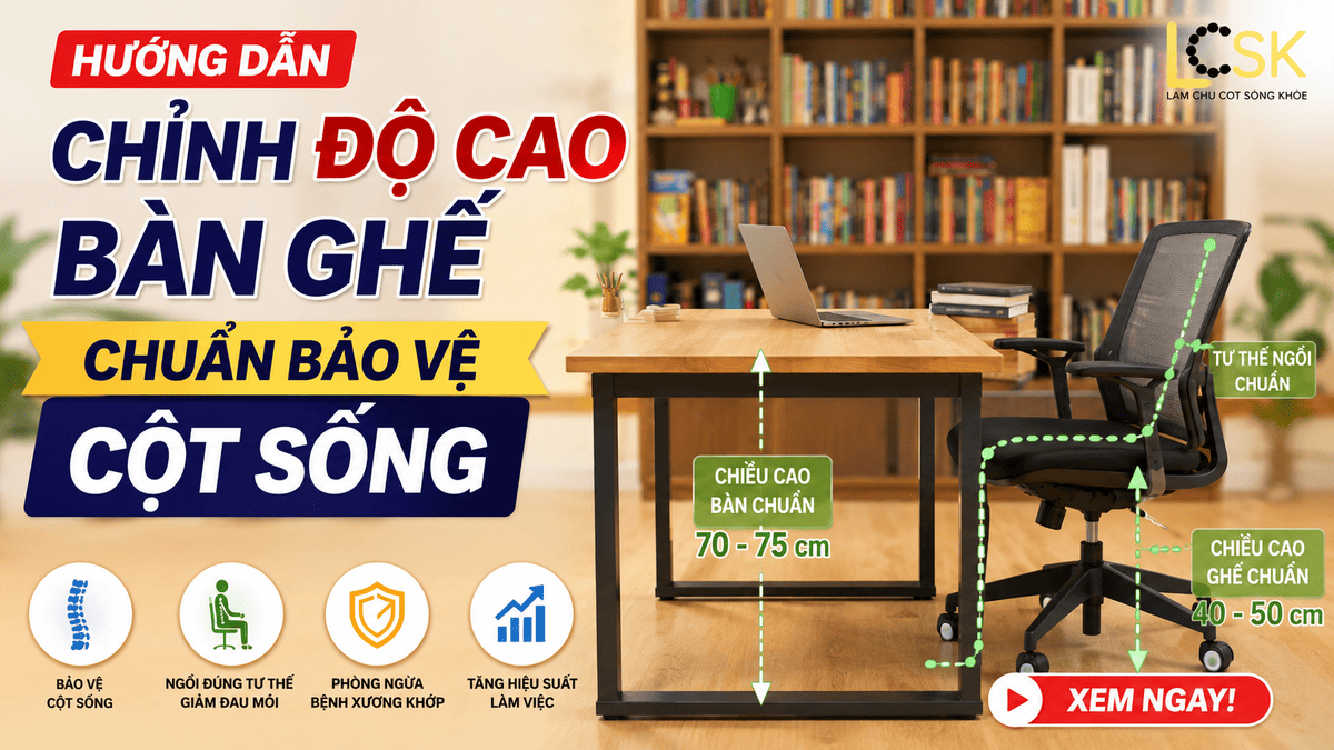 Hướng dẫn chỉnh độ cao bàn ghế chuẩn bảo vệ cột sống