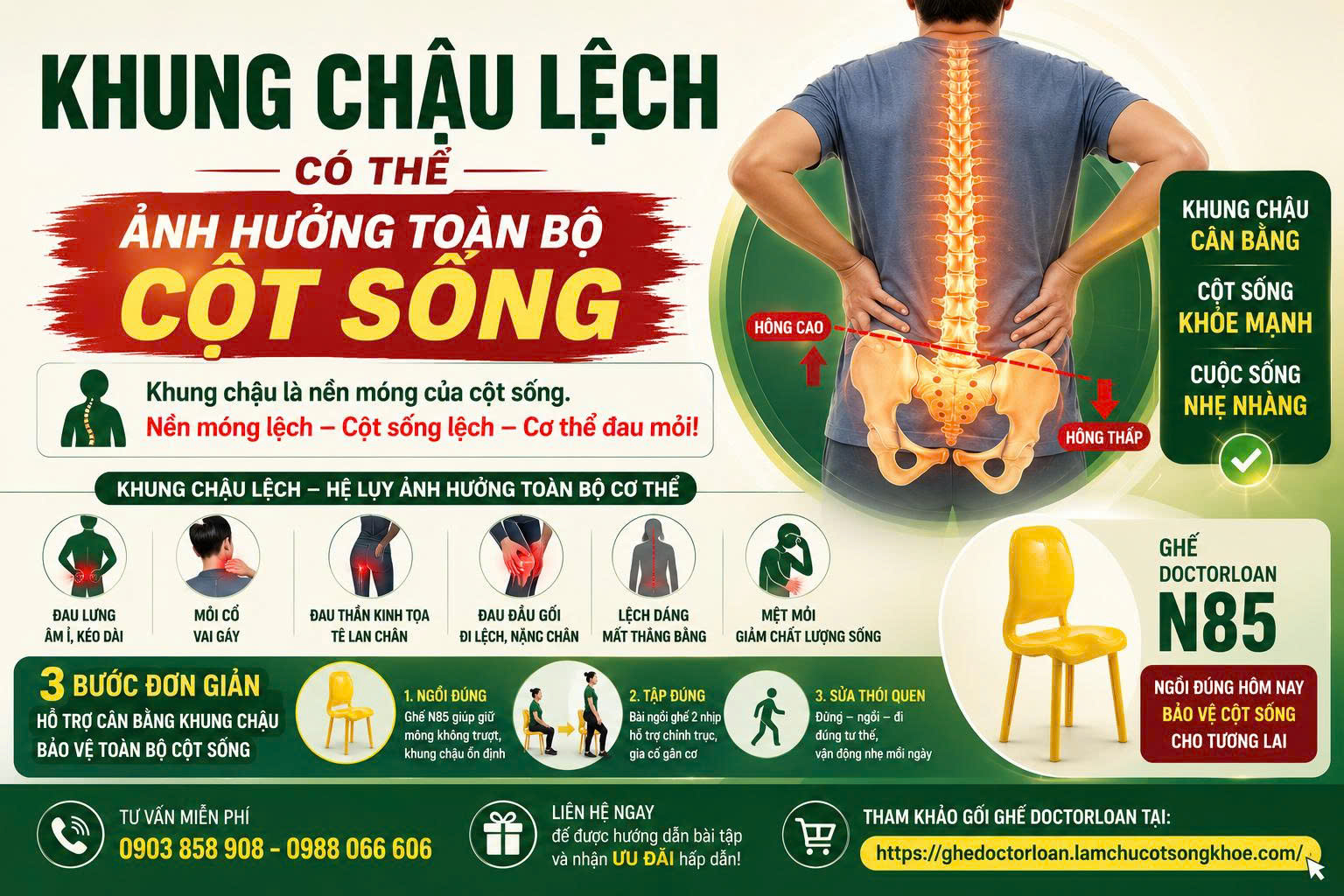 KHUNG CHẬU LỆCH CÓ THỂ ẢNH HƯỞNG TOÀN BỘ CỘT SỐNG