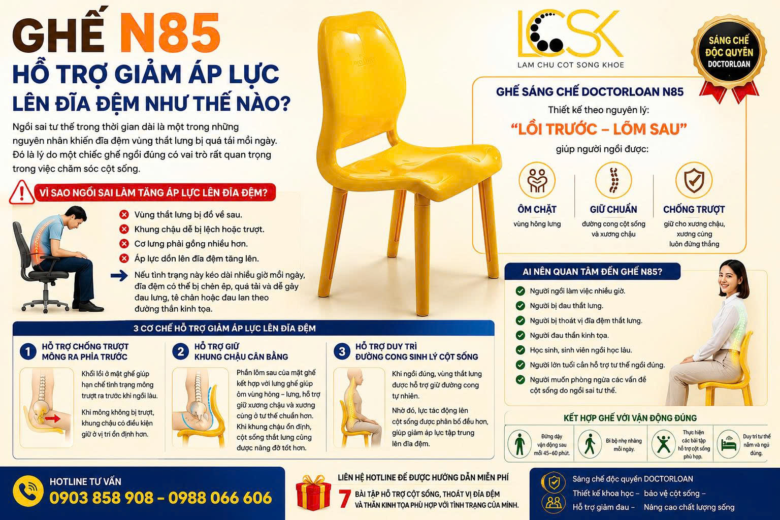 GHẾ N85 HỖ TRỢ GIẢM ÁP LỰC LÊN ĐĨA ĐỆM NHƯ THẾ NÀO?