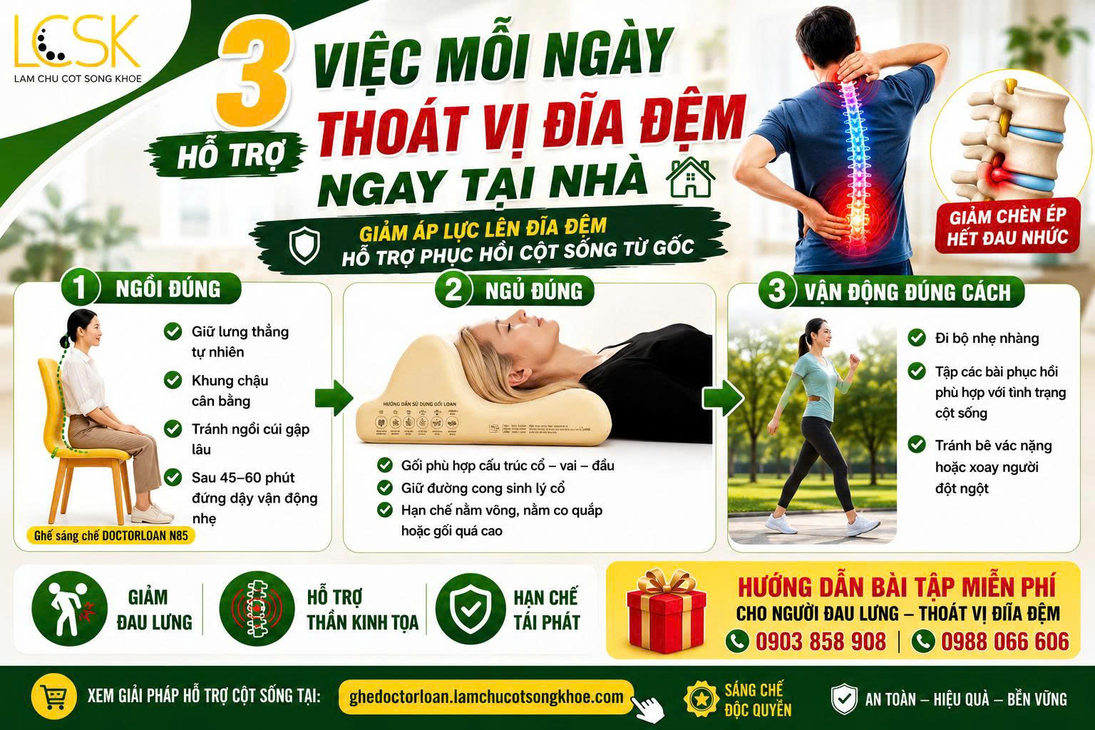 3 VIỆC MỖI NGÀY GIÚP HỖ TRỢ THOÁT VỊ ĐĨA ĐỆM TẠI NHÀ