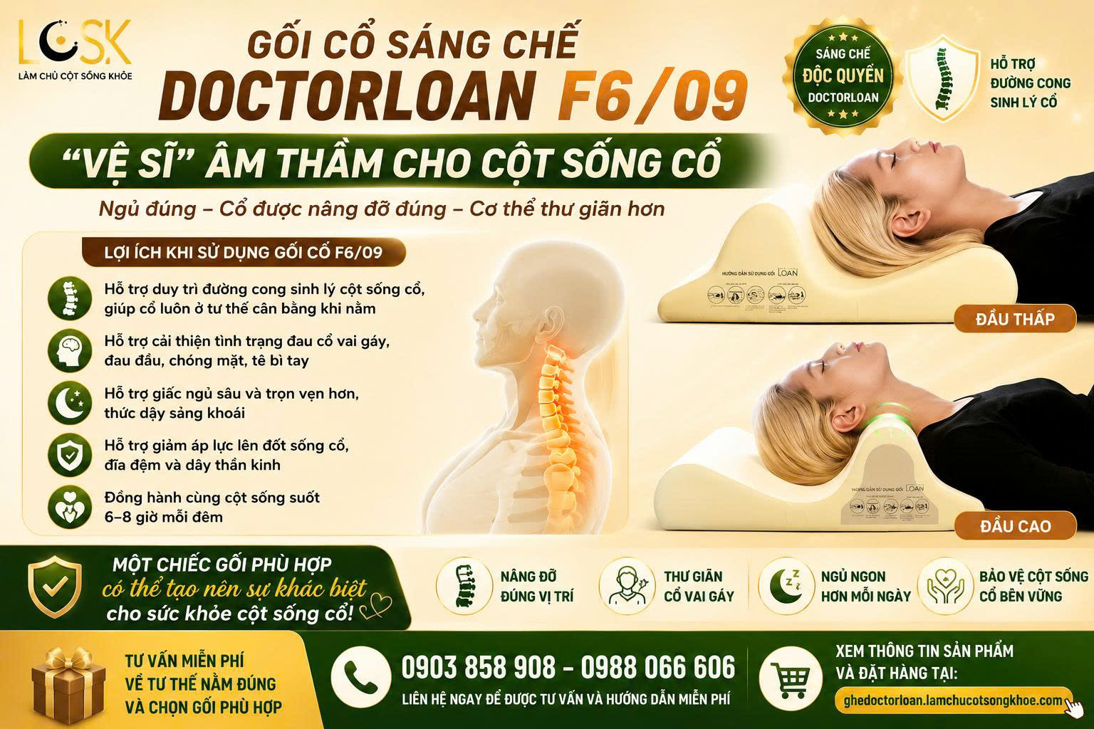 🛏️ GỐI CỔ F5/F6 – “VỆ SĨ” ÂM THẦM CHO CỘT SỐNG CỔ