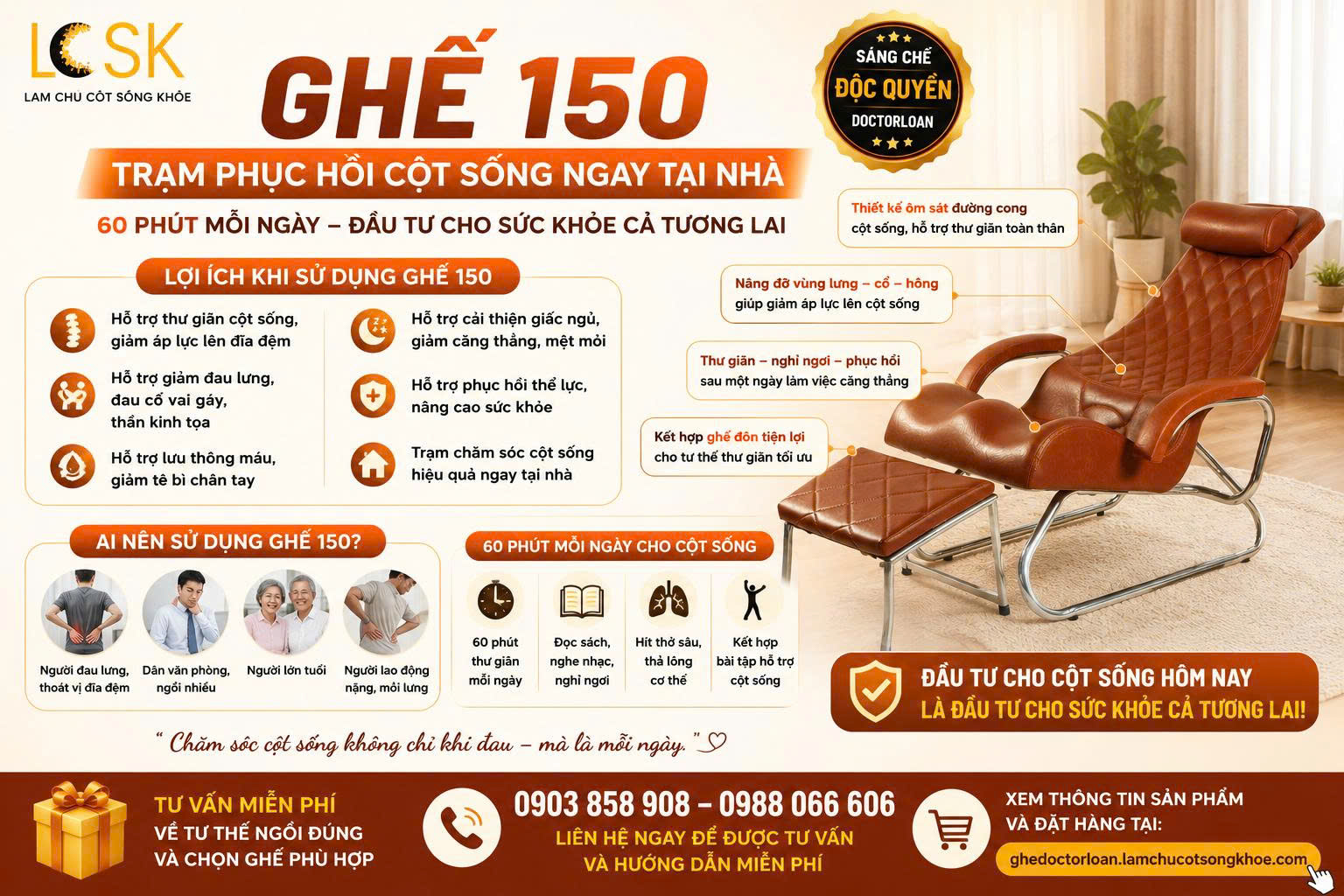 GHẾ 150 – TRẠM PHỤC HỒI CỘT SỐNG NGAY TẠI NHÀ